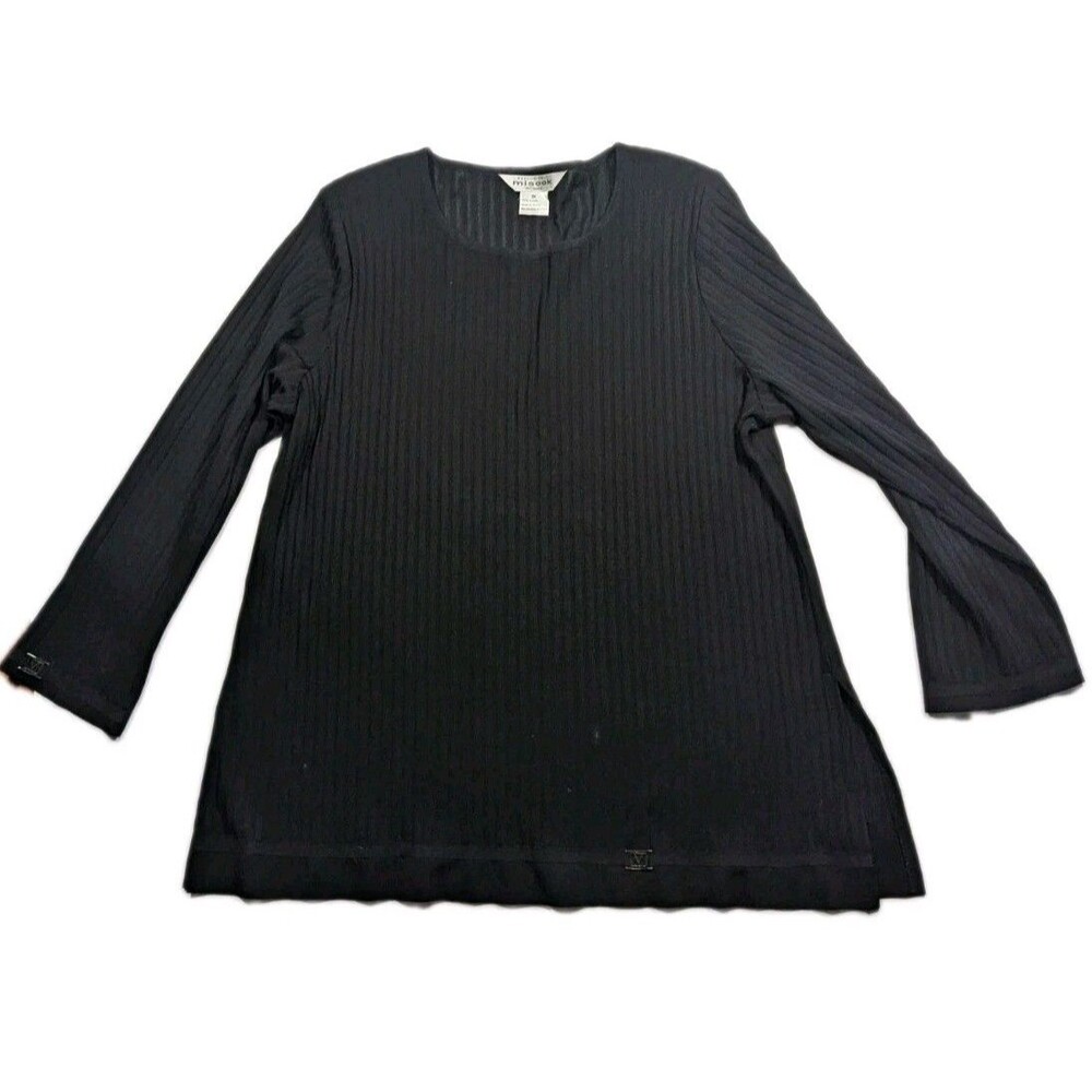Misook Black Textured Ribbed Knit Tunic Top Blouse Capsule Minimalist Logo 2X